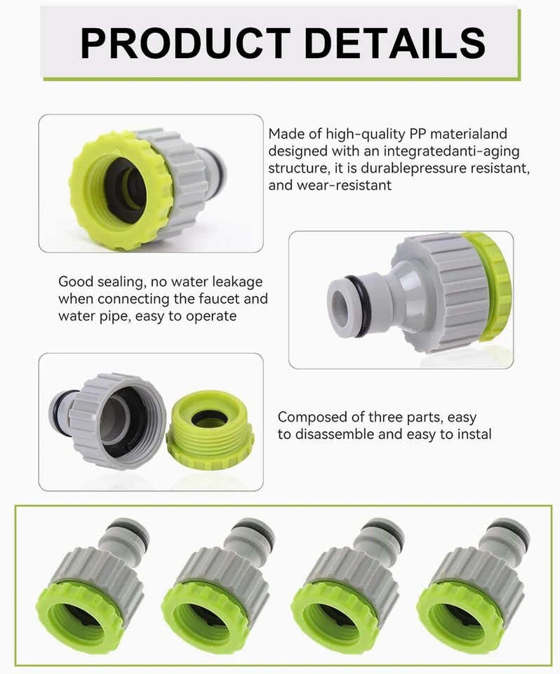 Barru 6 dalių maišytuvo adapteris, 1/2" 3/4" 2-in-1 sodo maišytuvo adapteris, žarnos jungčių rinkinys sodo laistymui, plastikinis sodo žarnos sriegio adapteris