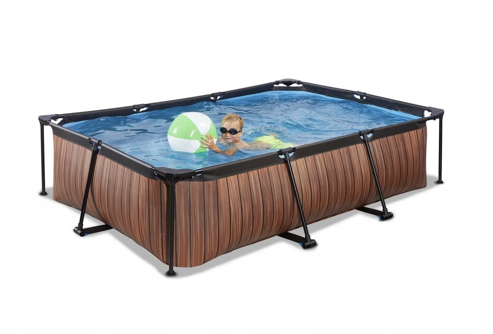 Baseinas Exit Woodpool stačiakampis 300x200x65 cm su filtruojančiu siurbliu, rudas