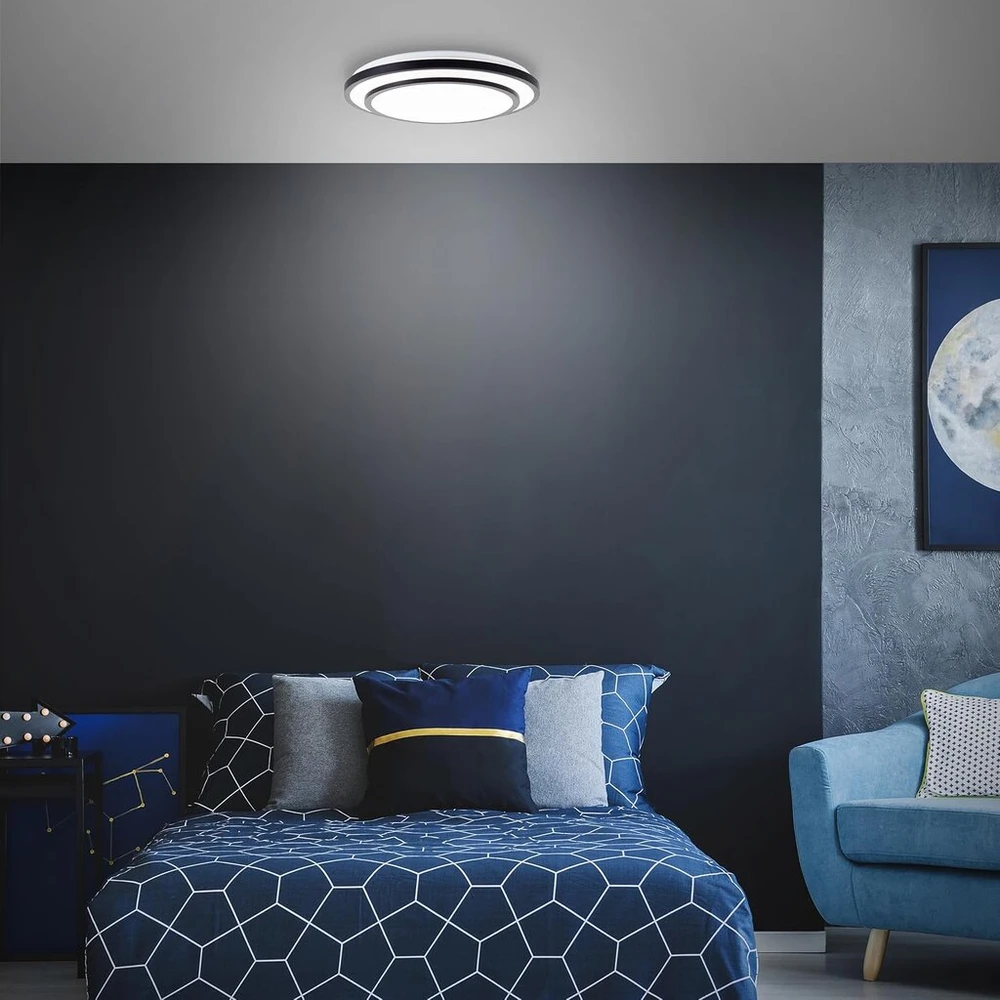 Basic led sieninis ir lubinis šviestuvas | skersmuo 50 cm | 5500 lm | lubinis šviestuvas su juodu rėmu ir cct (3000–6500 k) | reguliuojamas nuotolinio valdymo pulteliu | 36 w | pagamintas iš metalo/plastiko | juodos/baltos spalvos