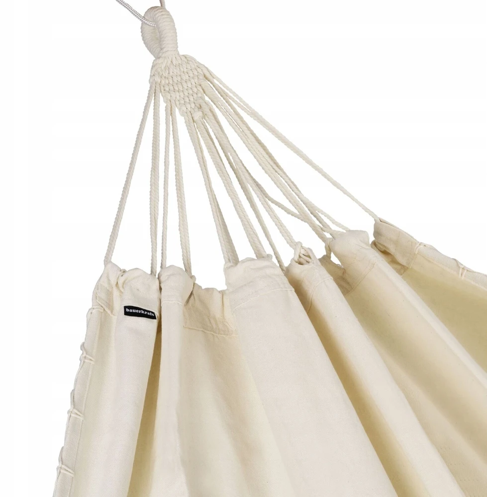 Bauerkraft Dvivietis sodo hamakas su kutais, sūpynės 200x150cm boho smėlio spalvos
