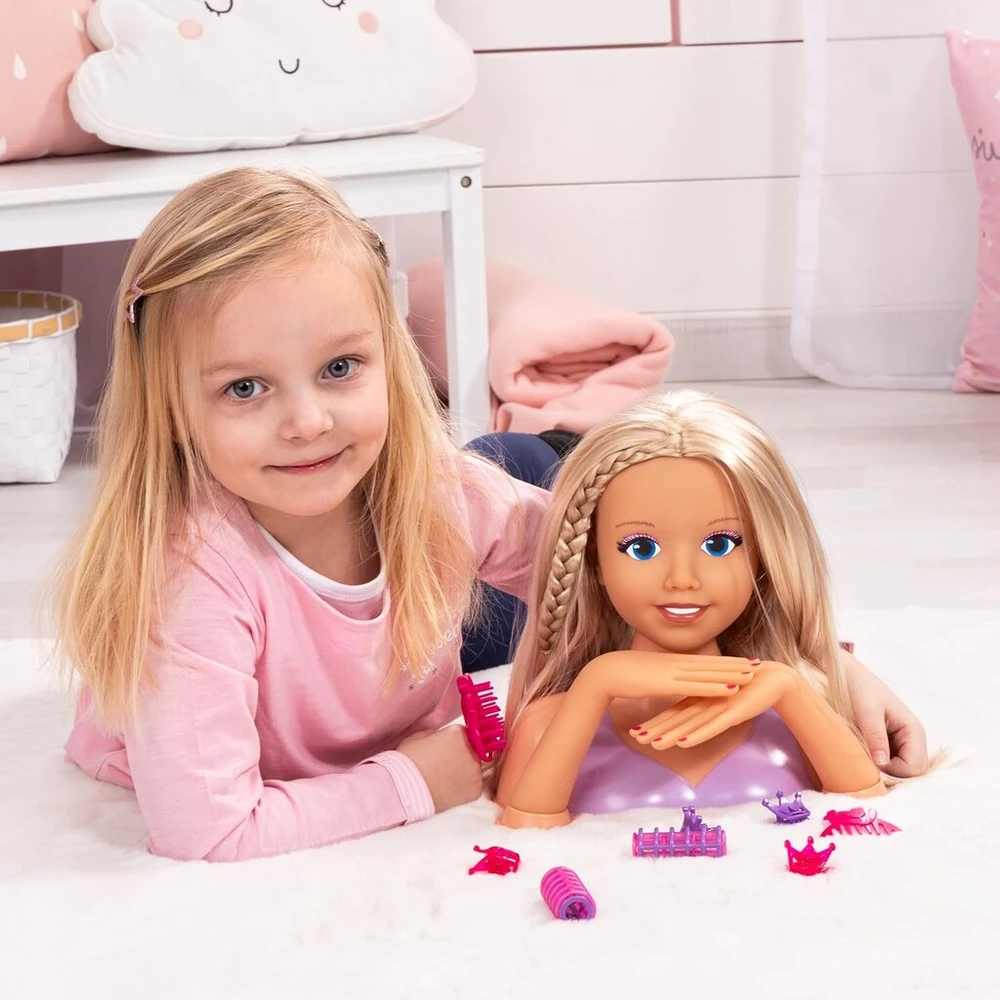 Bayer Design 90025ac Lisa Top Model galva šukavimui, galva makiažui, lėlės galva su plaukų aksesuarais, rankos, makiažas