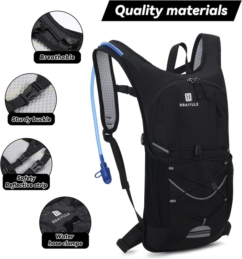 Bbaiyule® hidratacinis kuprinė su 2 l talpos hidrataciniu pūsleliu, be bpa, hidratacinis kuprinė 2 l su atšvaitais, kuprinė su hidratacijos sistema, bėgimui, dviračių sportui ir stovyklavimui skirtas sportinis kuprinė, kuprinė dviračiui