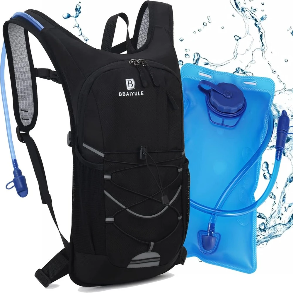 Bbaiyule® hidratacinis kuprinė su 2 l talpos hidrataciniu pūsleliu, be bpa, hidratacinis kuprinė 2 l su atšvaitais, kuprinė su hidratacijos sistema, bėgimui, dviračių sportui ir stovyklavimui skirtas sportinis kuprinė, kuprinė dviračiui