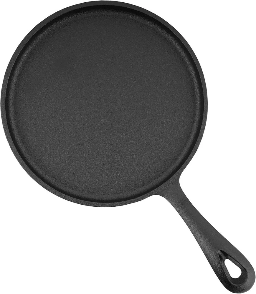 Bbq-toro keptuvė blynams iš ketaus, skersmuo 19 cm, apvali, ketaus keptuvė-grilis, paruošta naudojimui, keptuvė blynams, keptuvė krepams, keptuvė blynams, keptuvė kiaušiniams, tortilijoms