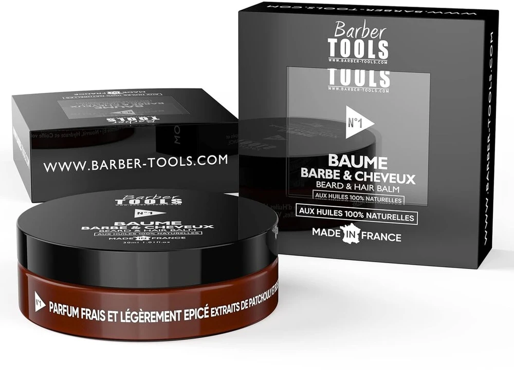 Beard Balm | N°1 | su 100% natūraliais aliejais 30 ml - pagaminta Prancūzijoje - maitina, drėkina, tekstūruoja. Su 2 vaškais, 2 sviestais, 5 augaliniais aliejais, 2 eteriniais aliejais, vitaminu E Barber Tools