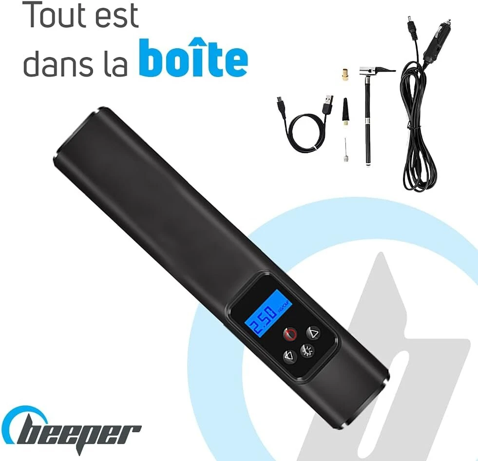 Beeper Me140 elektrinis oro siurblys automobiliui, elektriniam paspirtukui, kamuoliui, dviračiui ir t. t., juodas, 26,7 x 5,2 x 5,5 cm