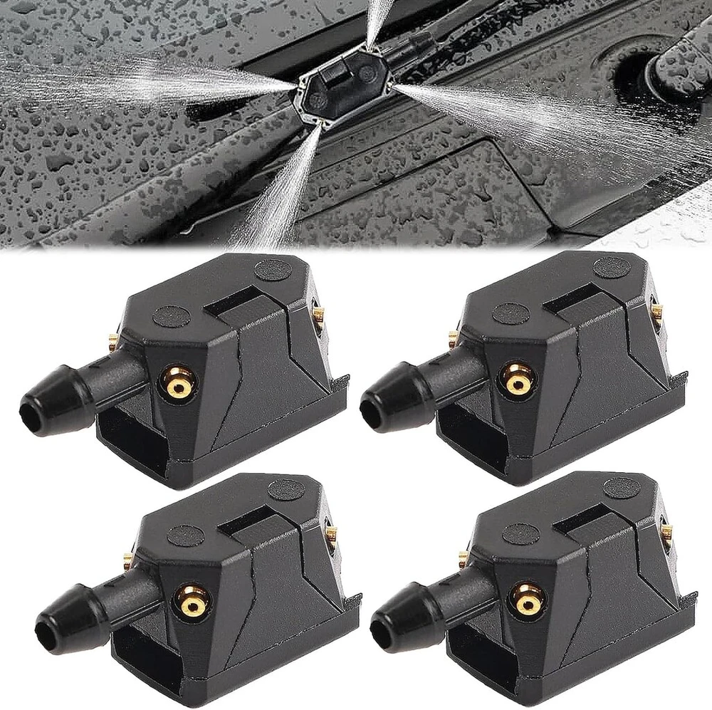 Begpoee 4 vnt. priekinio stiklo apiplovimo purkštukų komplektas su 4 skylutėmis, universalūs automobilio priekinio stiklo valytuvų purkštukai, skirti 8 mm 9 mm valytuvų svirtims (juodi)