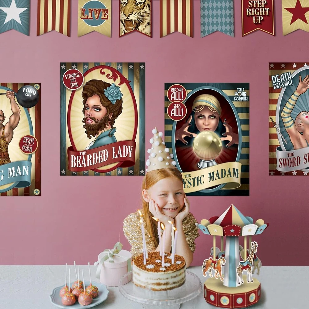 Beistle 54982 Vintage Circus Poster Cutouts (8 dalių), 15.25", įvairiaspalvis