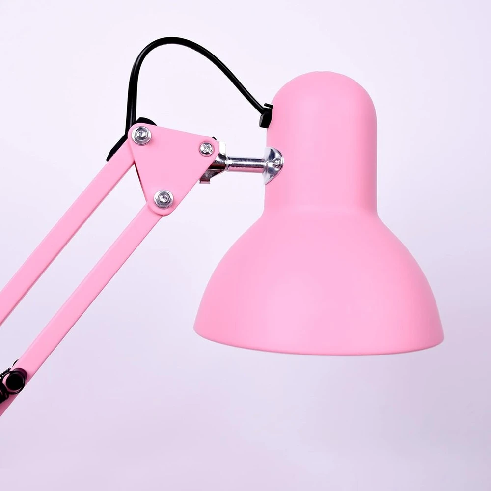 Bel Air Home - Antigona Flexo Led stalinė lempa, retro vintage dizainas, E27 Usb, energiją taupanti, idealiai tinka biurui, prie lovos, skaitymui, rožinė, matinė (lemputė nepridedama)