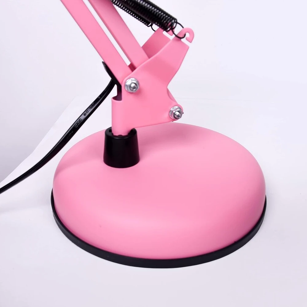 Bel Air Home - Antigona Flexo Led stalinė lempa, retro vintage dizainas, E27 Usb, energiją taupanti, idealiai tinka biurui, prie lovos, skaitymui, rožinė, matinė (lemputė nepridedama)
