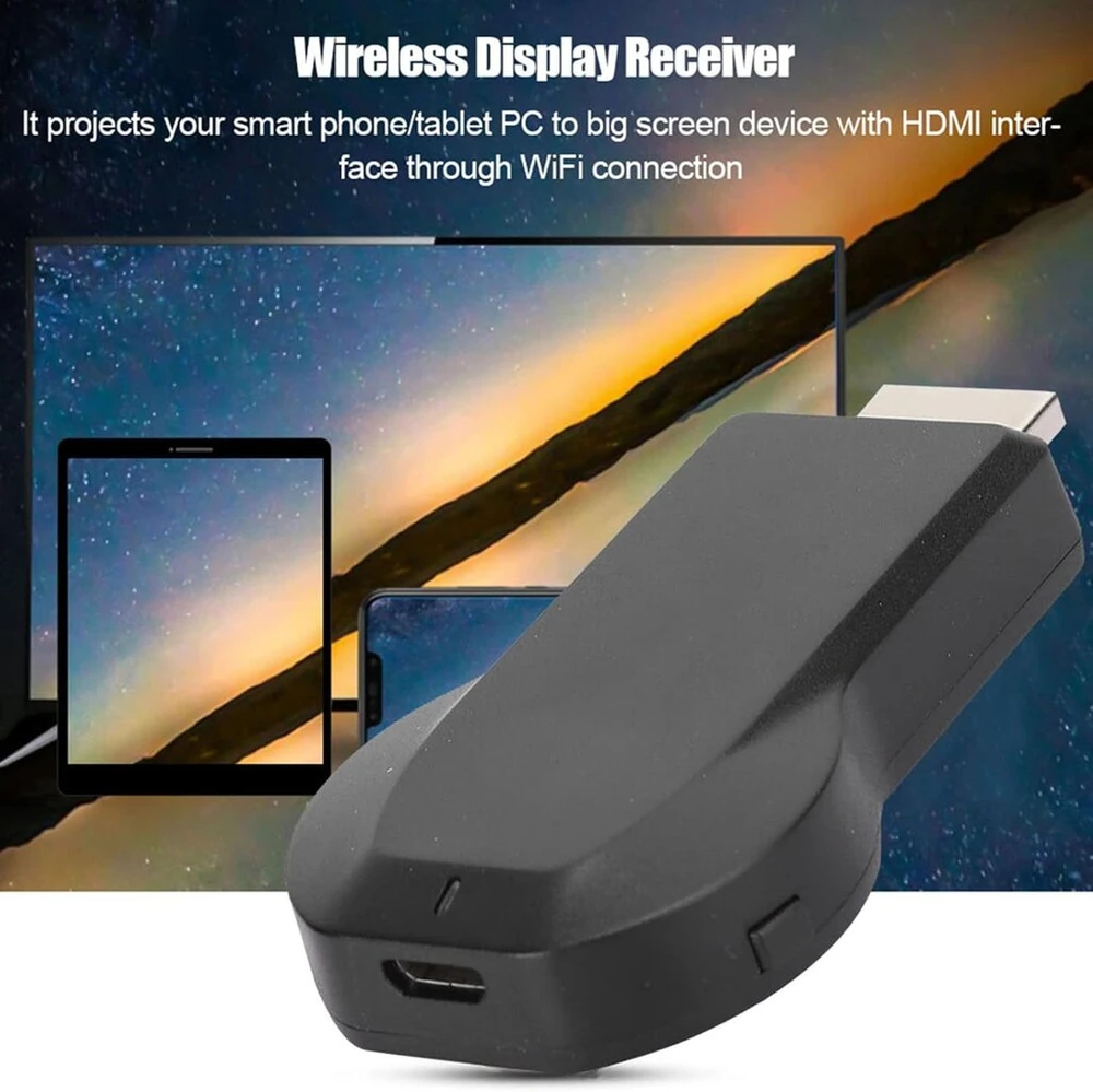 Ausinės Belaidis ekrano siųstuvas, Wifi 1080p Hdmi ekrano imtuvas, Wifi srautinio vaizdo imtuvo palaikymas Miracast Dlna, telefono, planšetinio kompiuterio, nešiojamojo kompiuterio atspindžio palaikymas į Hdtv, nereikia programėlių