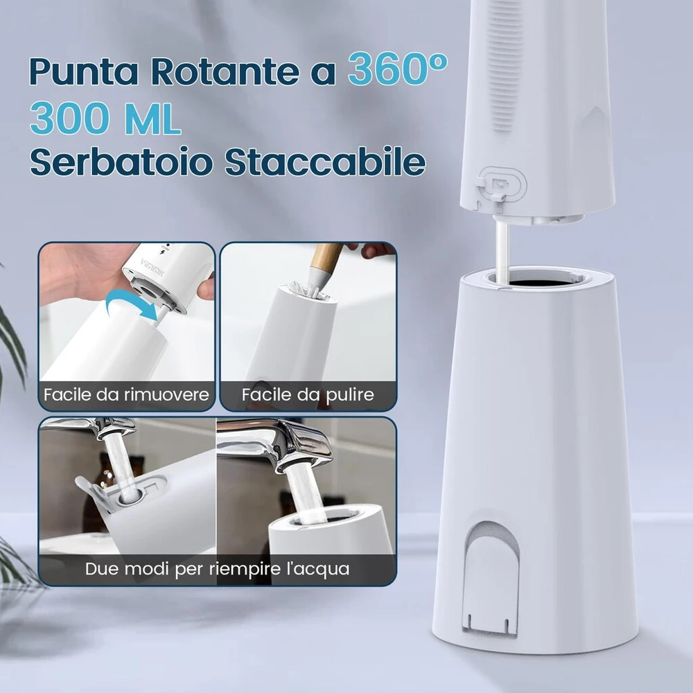 Dantų šepetėlis Belaidis elektrinis burnos irigatorius, Vimmk dantų dušo vandens siūlas, 5 režimai ir 8 antgaliai, Usb-c įkraunamas vandens siūlas Ipx7 atsparus vandeniui (baltas)
