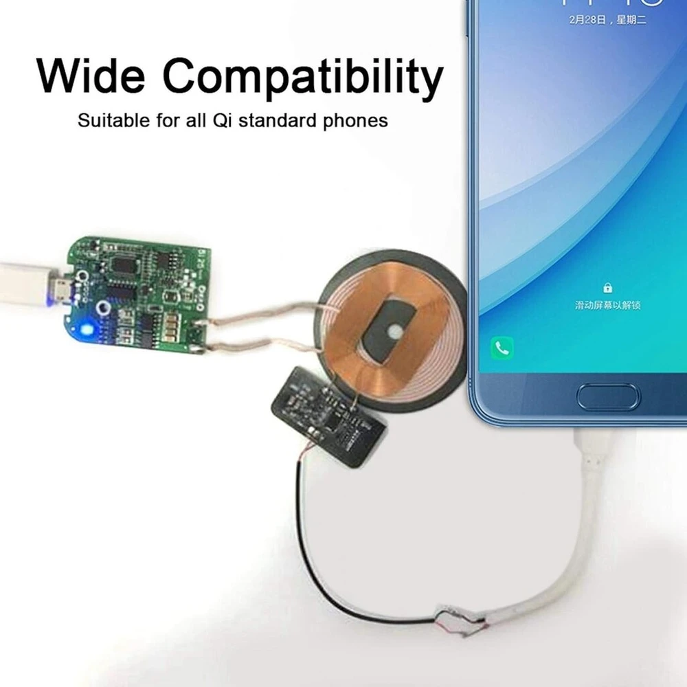 Belaidis įkrovimo priėmimo modulis, 5v 1a Diy Qi standartinis belaidžio įkrovimo imtuvo modulio ritės imtuvo modulio plokštė, skirta visiems Qi standartą palaikantiems telefonams