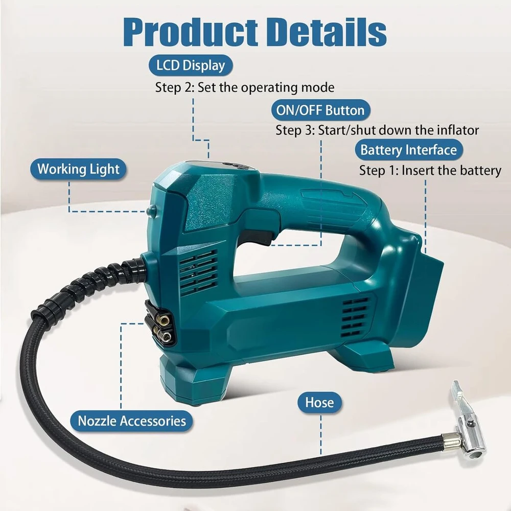 Belaidis kompresorius Bosch 18v sistemai, 150 Psi, su skaitmeniniu manometru