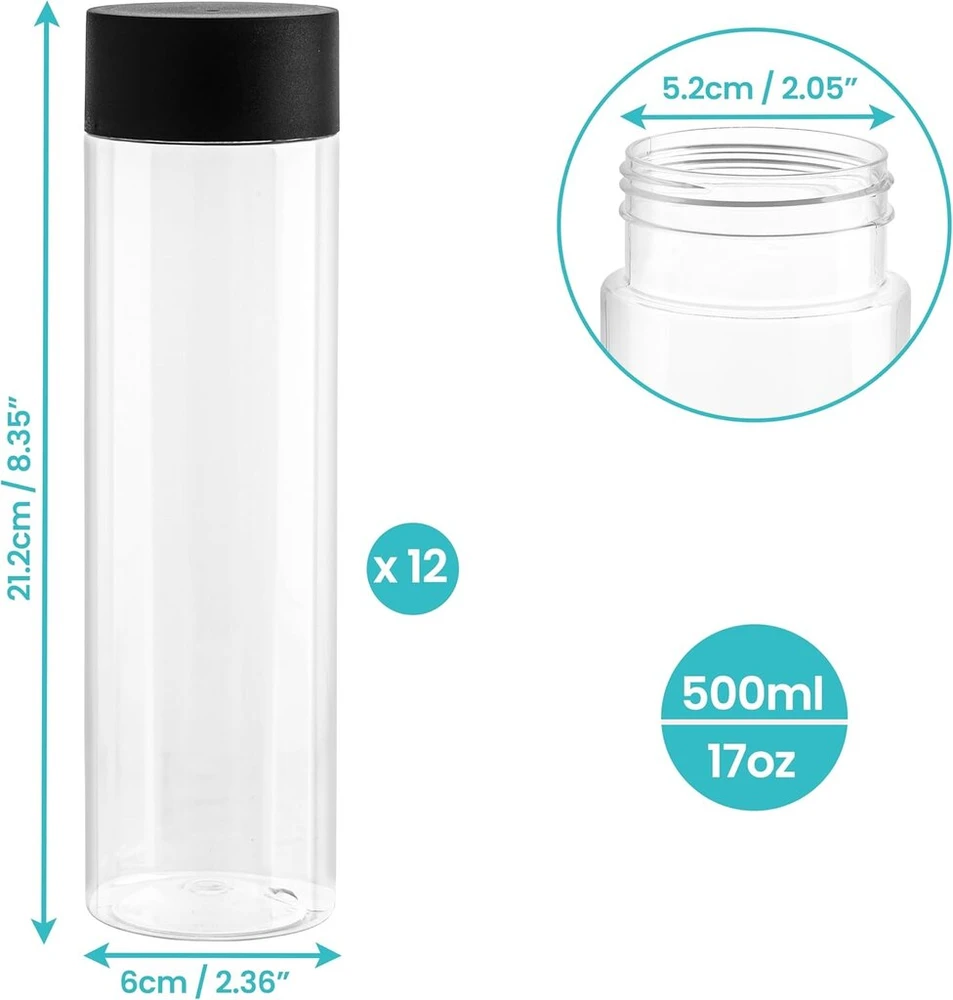Belle Vous 12 plastikinių butelių rinkinys užpildymui - smoothie buteliukai pet buteliai su apsauginiu dangteliu - 500 ml - daugkartinio naudojimo nepralaidus gėrimo butelis sultims