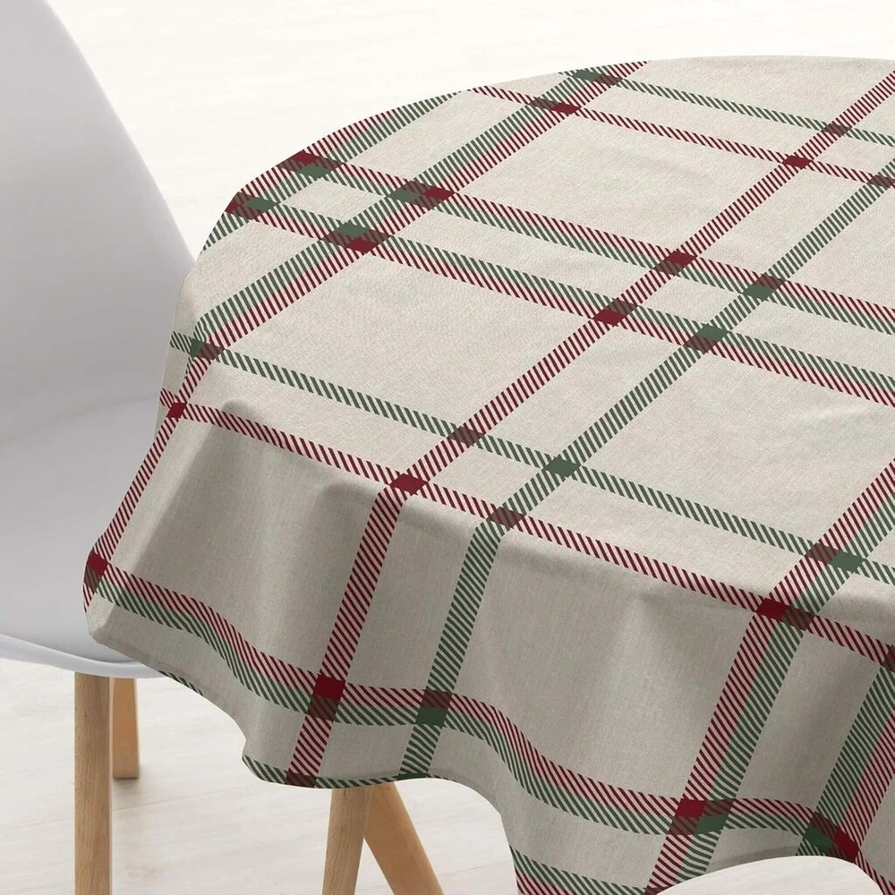 Belum Kalėdinė staltiesė, skersmuo 140 cm, apvali, 100% medvilnė, padengta derva, atspari dėmėms, nelaminuota, kalėdinis modelis
