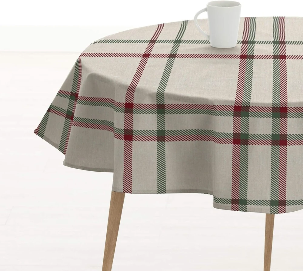 Belum Kalėdinė staltiesė, skersmuo 140 cm, apvali, 100% medvilnė, padengta derva, atspari dėmėms, nelaminuota, kalėdinis modelis