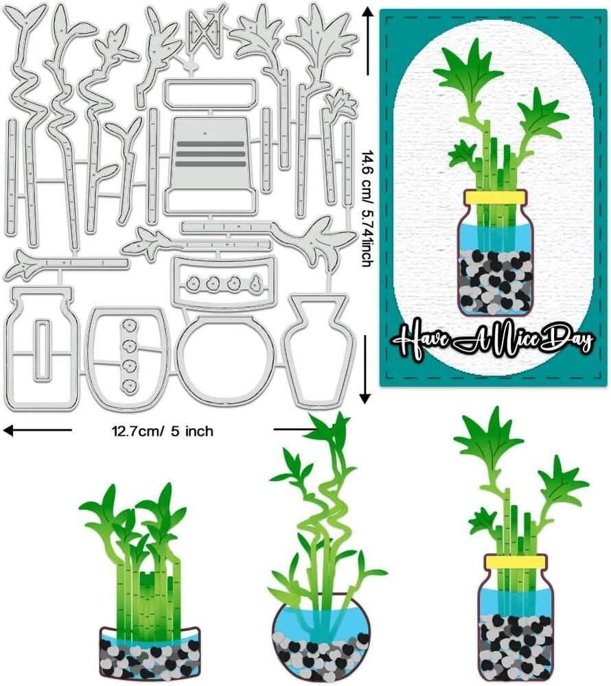 Benecreat Lucky Bamboo pjovimo štampai vazonas monstera trafaretams įrankiai dekoratyviniai reljefiniai aplankai scrapbooking nuotraukų albumų atvirukų gamybai popieriaus reljefui