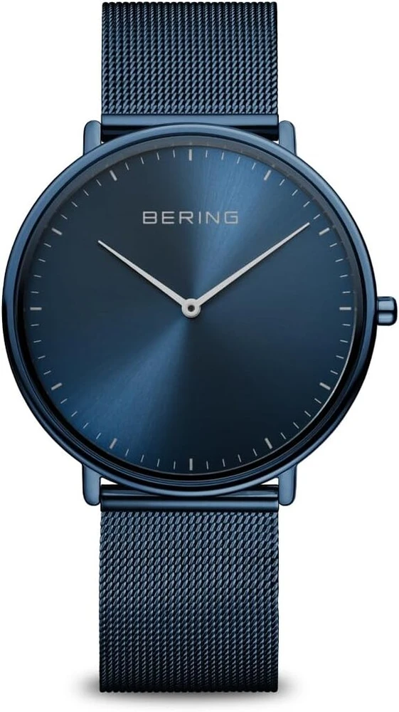 Bering unisex kvarcinis laikrodis - ultra slim kolekcija su nerūdijančiu plienu ir safyriniu stiklu 15739-397 - atsparus vandeniui: 3 atm, mėlynas, apyrankė
