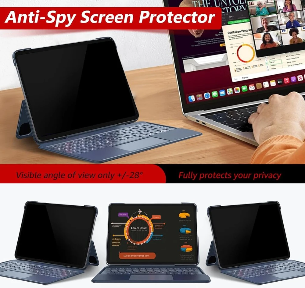 Bersem 1 x privatumo ekrano apsauga, skirta ipad pro 12.9 (2022 & 2021 & 2020 & 2018), apsauganti nuo šnipinėjimo, 9h grūdinto stiklo privatumo ekrano apsauga su lengvu uždėjimo rėmeliu