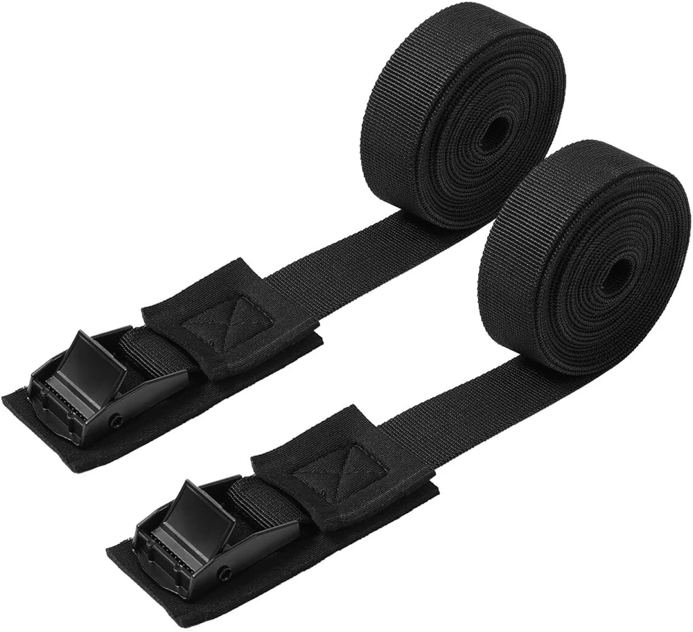 Besportble 2 vnt. tvirtinimo diržų rinkinys, juodi, 3 m x 2,5 cm, tvirtinimo diržai su spaustukais, tvirtinimo dirželiai baidarėms, bagažui, banglentėms ir dviračiams ant automobilio stogo bagažinės