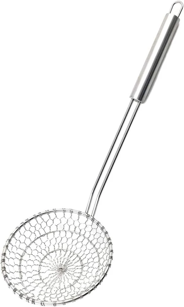 Best Utensils Azijos virtuvės nerūdijančio plieno voro koštuvas profesionalus vielinis skimeris su spiraliniu tinkleliu (dia. 13 cm)