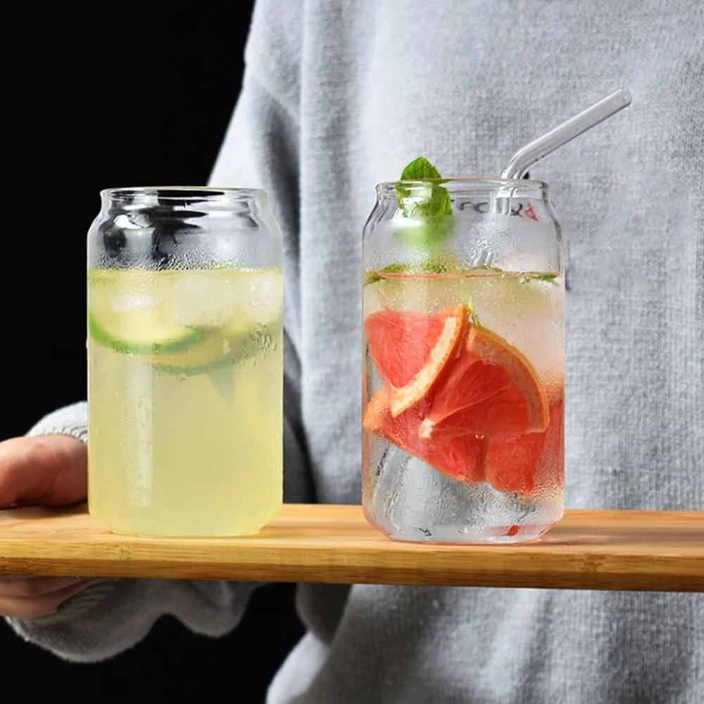 Bestonzon gėrimų stiklinės su stikliniu šiaudeliu, 2 vnt., 350 ml skardinės formos stiklinės, alaus stiklinės, stiklinės šaltai kavai, viskiui, sodai, arbatai, vandeniui