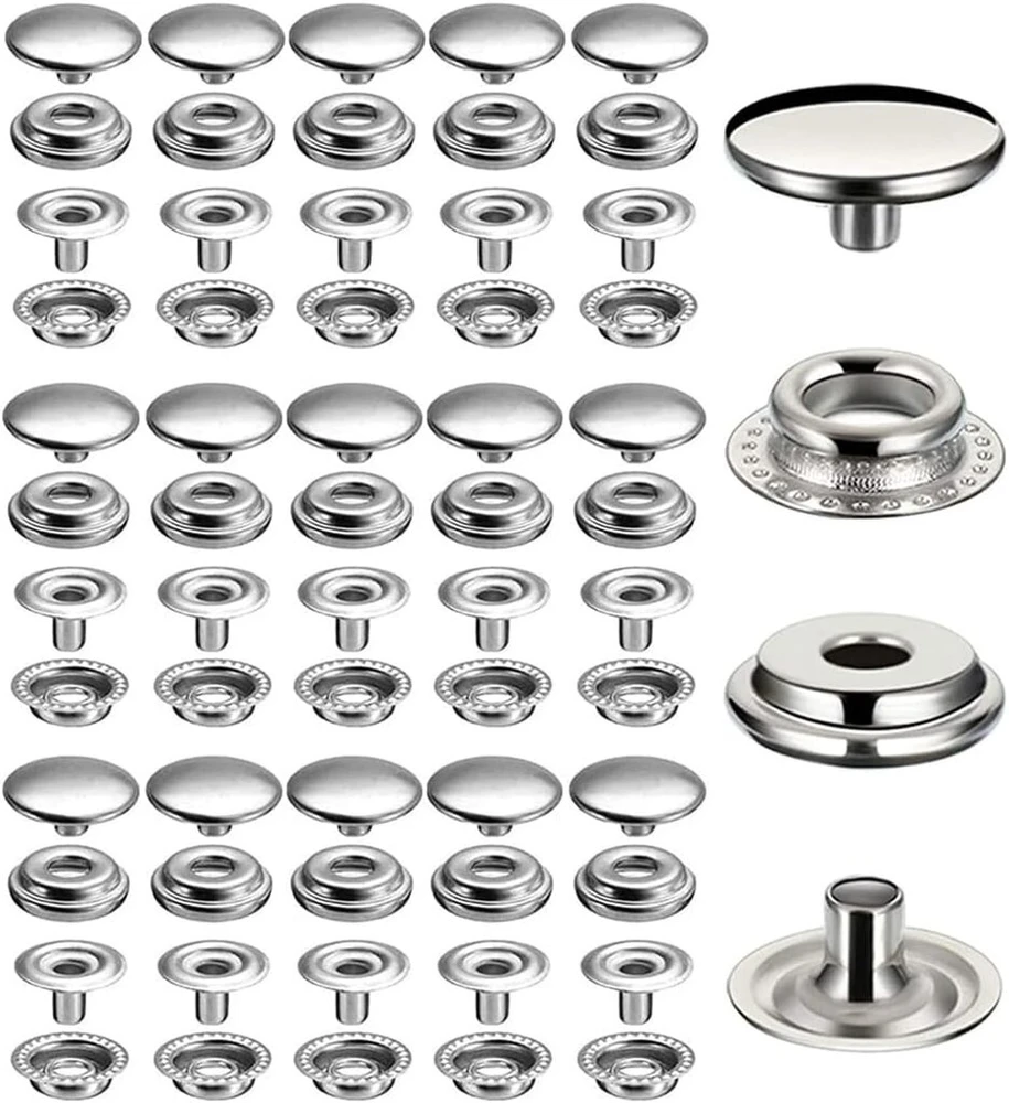 Betterjonny 1000 vnt metalinių spaudžių rinkinys, 15 mm drobės spaudės, nerūdijančio plieno spaudžių tvirtinimo rinkinys valtims, krepšiams, odai, „pasidaryk pats“ amatams