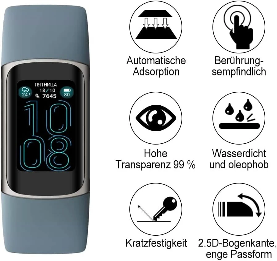Beukei grūdinto stiklo ekrano apsauga, skirta Fitbit Charge 6, 9h kietumas, Hd skaidrumas, be burbuliukų, atspari įbrėžimams, 3 vnt.