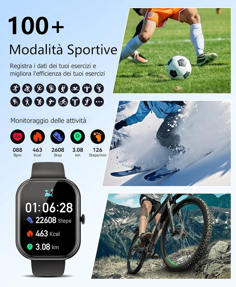 Beyced išmanusis laikrodis vyrams ir moterims, 2.01 colio fitneso laikrodis su atsiliepimo/atsiliepimo funkcija, 100+ sporto išmanusis laikrodis su širdies ritmo/miego/žingsniamačiu, fitneso apyrankė, skirta android ir ios