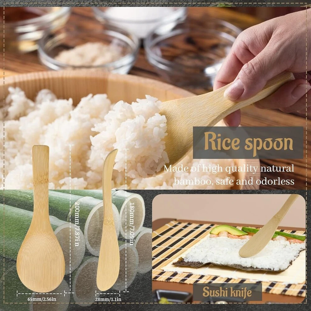 Bhhtbb sushi kilimėlis silikoninis sushi rinkinys pasidaryk pats, sushi gaminimo rinkinys, silikoninis sushi kilimėlis ir lazdelės pradedantiesiems, 22 x 20 cm, 5 poros lazdelių, ryžių šaukštas