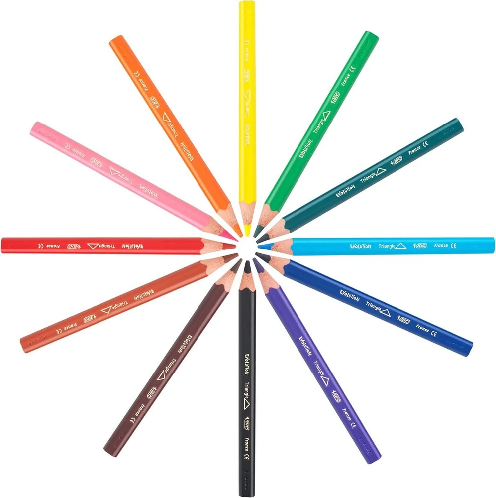 Bic Kids Ecolutions Evolution spalvoti pieštukai / trikampiai spalvoti pieštukai vaikams nuo 2 metų / ergonomiški / skatina taisyklingą laikymą / atsparūs lūžiams šerdelės / be medienos / spalvotų pieštukų rinkinys su spalvotais pieštukais