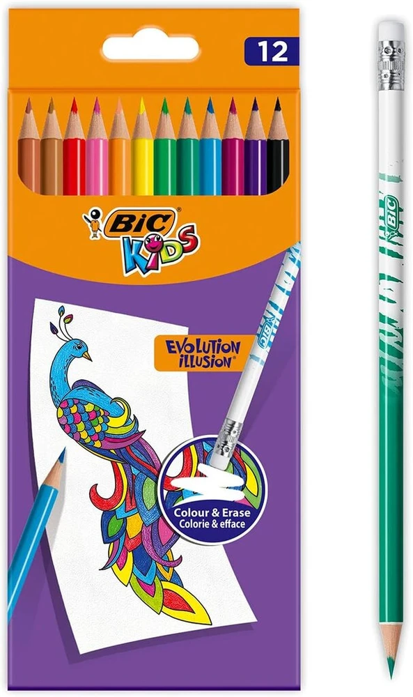 Bic Kids Evolution Illusion trinamos spalvotos pieštukinės (12 vnt. pakuotė)