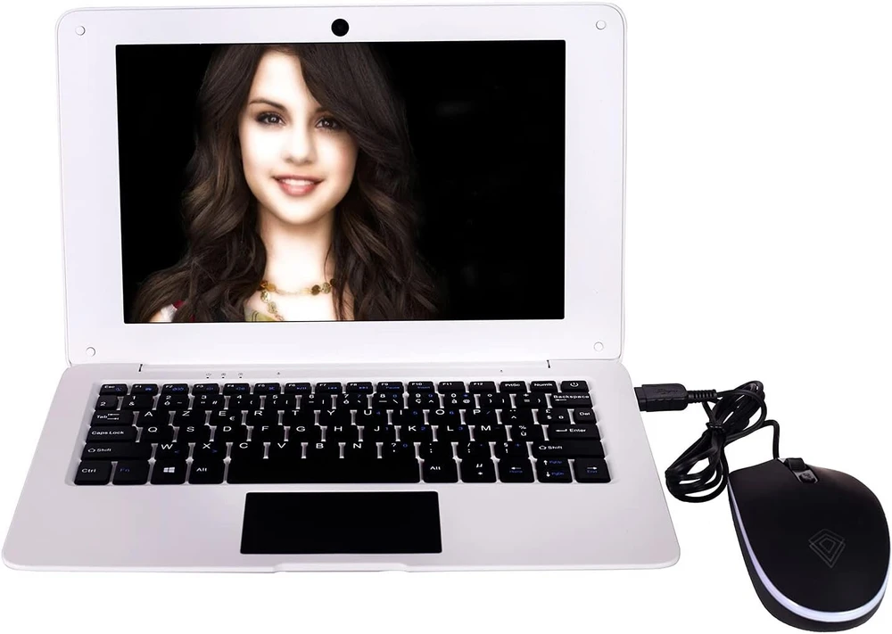 Bigmachine Windows 10 nešiojamas kompiuteris Mini 10.1 colio 32gb klaviatūra Azerty prancūzų itin plonas ir lengvas netbook Quad Core Pc Hdmi Webcam Netflix Youtube (baltas)