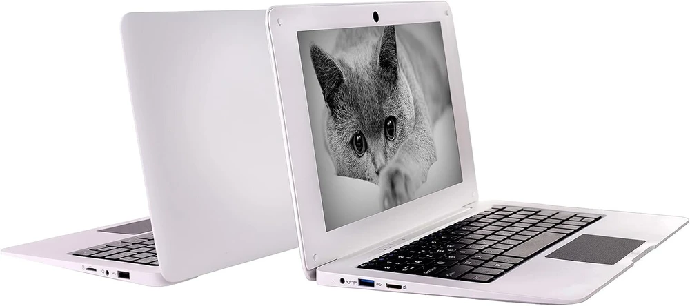 Bigmachine Windows 10 nešiojamas kompiuteris Mini 10.1 colio 32gb klaviatūra Azerty prancūzų itin plonas ir lengvas netbook Quad Core Pc Hdmi Webcam Netflix Youtube (baltas)