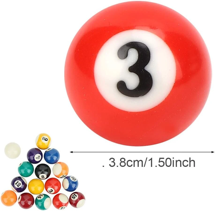Biliardo kamuolių rinkinys, 16 vnt., 38 mm, dervos, nešiojamas