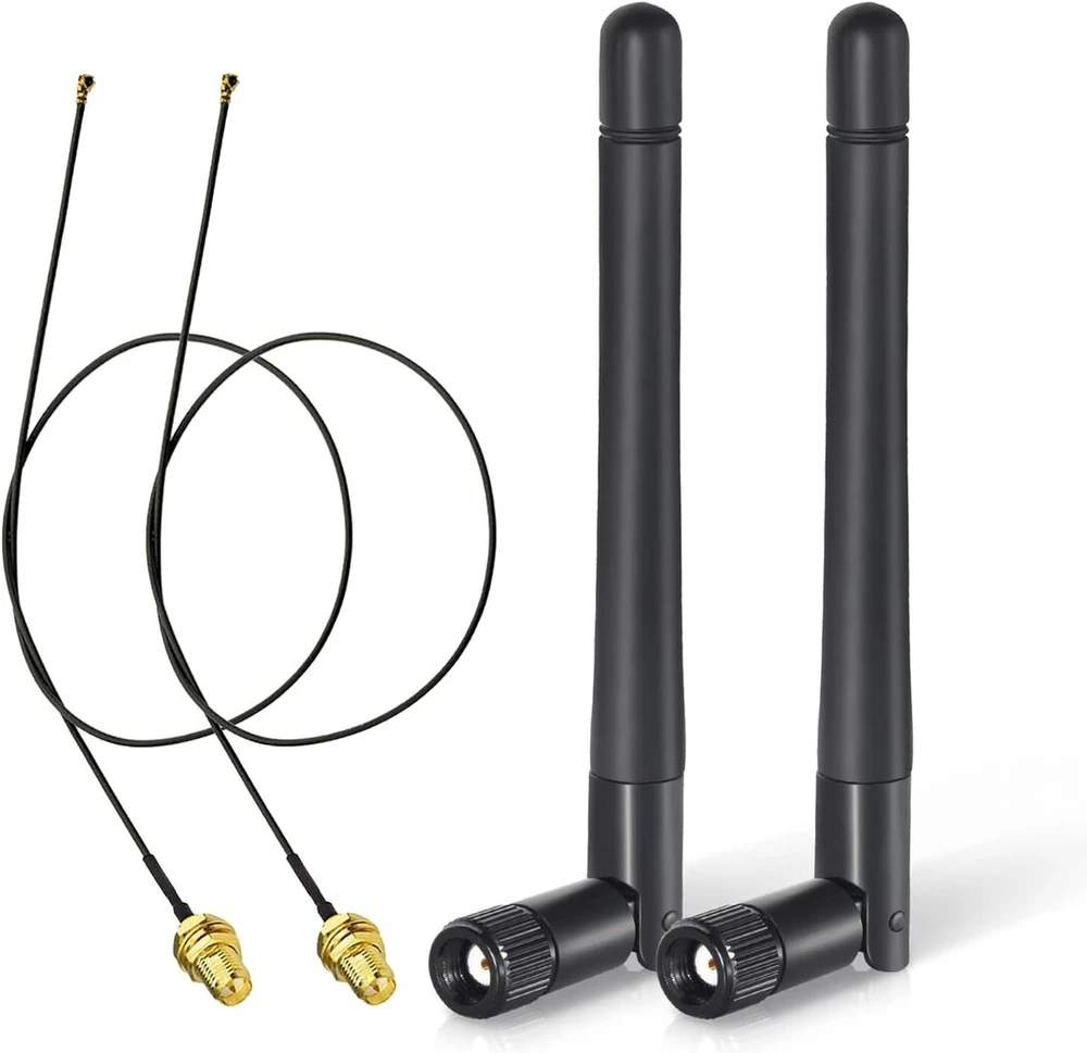 Bingfu M.2 Wifi antena 2.4ghz 5ghz 5.8ghz 3dbi Mimo Rp-sma Male (2 vnt.) + 2 x 30cm Ngff Ipex4 į Rp-sma kabelis, skirtas M.2 Ngff Intel belaidžio tinklo kortelei Wifi adapteriui nešiojamam kompiuteriui