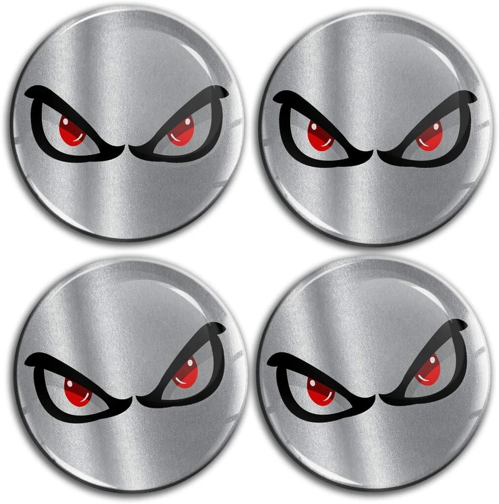 Biomar Labs 4 x 50 mm lipdukas 3d silikoninis sidabrinis No Fear Eyes Eyes No Fear, skirtas ratų gaubtams, ratų gaubtai, rato stebulės dangtelis, rato lipdukas, stebulės dangtelis A 10350
