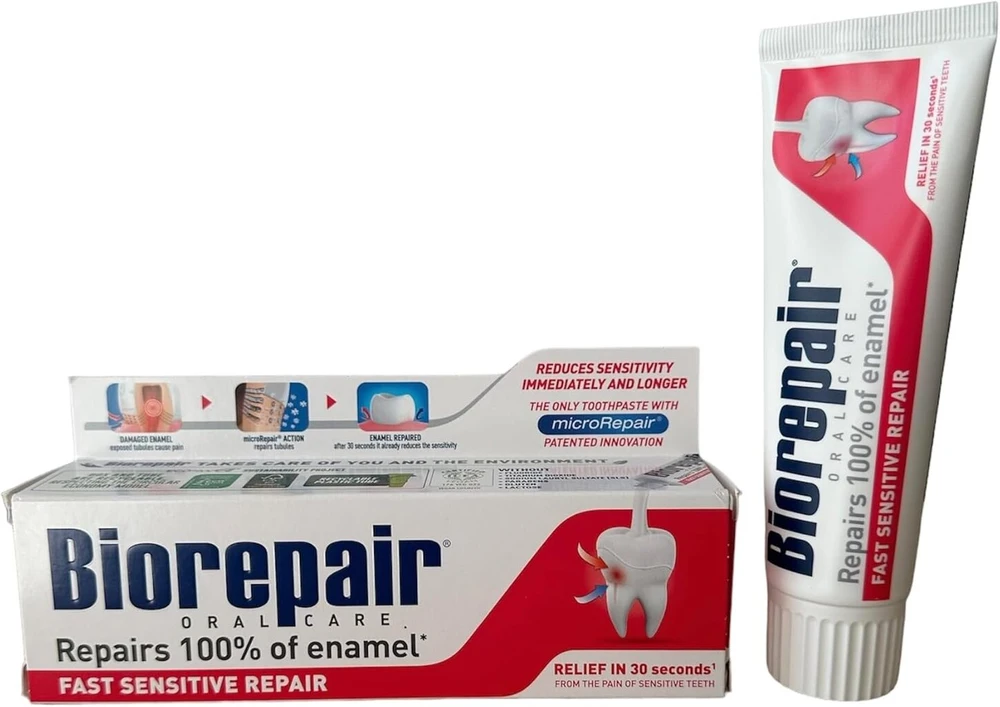Biorepair Fast Sensitive Dantų Pasta 75ml (3 vnt.) - Remontas ir Apsauga