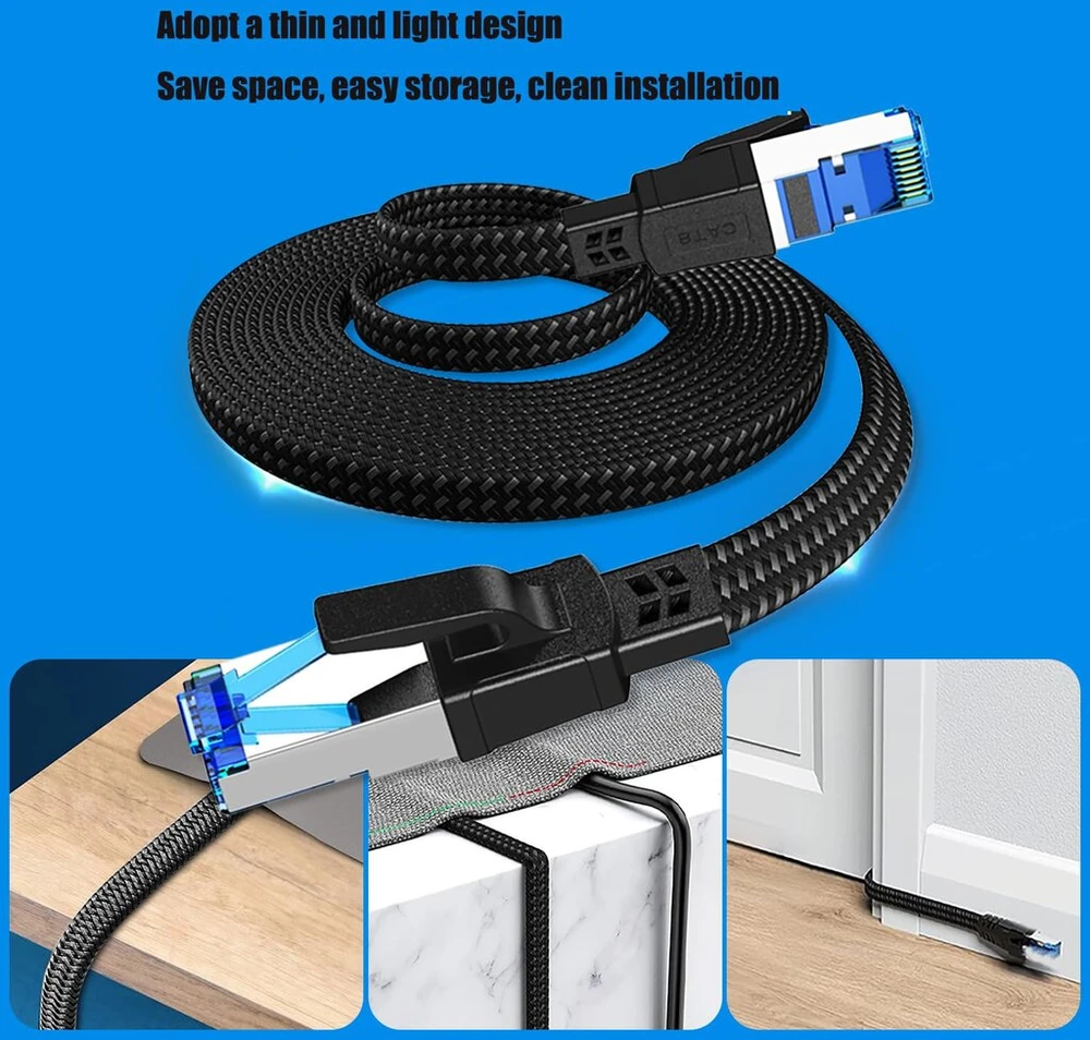 Bithai Ethernet kabelis 5 m, Cat 8 40 Gbps 2000 Mhz didelio greičio tinklo kabelis, plokščias Rj45 gigabitinis pataisos kabelis, trumpas nailoninis pintas interneto Lan kabelis, skirtas Cat9/cat8/cat7/cat6/cat5e (5m)