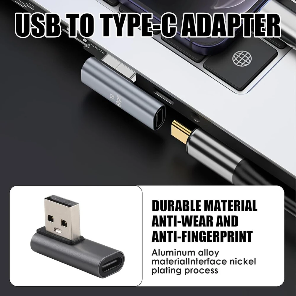 Bivofu 90° kampu usb c adapteris, 3.1 gen 2 male to female itin greitas duomenų perdavimas 10 gbps ir įkrovimas 100 w al-aliuminio lydinys nešiojamiesiems kompiuteriams ir usb-c įrenginiams, 2 vnt., pilka