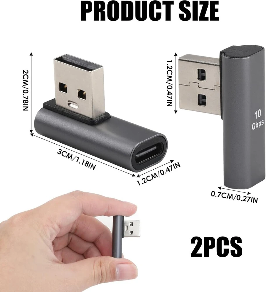 Bivofu 90° kampu usb c adapteris, 3.1 gen 2 male to female itin greitas duomenų perdavimas 10 gbps ir įkrovimas 100 w al-aliuminio lydinys nešiojamiesiems kompiuteriams ir usb-c įrenginiams, 2 vnt., pilka