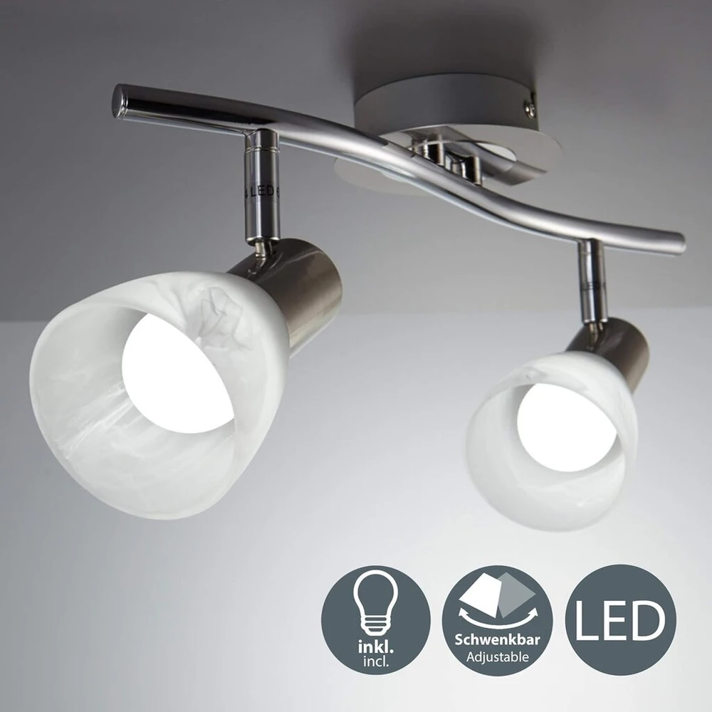 B.k.licht led lubinis šviestuvas pasukamas, šilta balta šviesa, e14 lizdas, lubinis šviestuvas, led lempa, svetainės lempa, miegamojo lempa, virtuvės lempa, 34.5 x 10 x 14.5 cm, matinis nikelio chromas