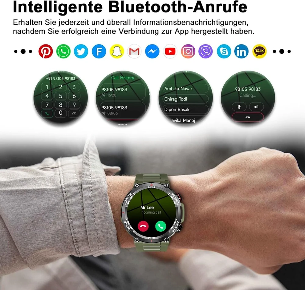 Blackview išmanusis laikrodis vyrams (skambinimas / atsiliepimas į skambučius), 1,39 colio fitneso laikrodis su širdies ritmo, Spo2, žingsniamačiu, miego stebėjimo funkcija, 100 sporto režimų, Ip68 vandeniui atsparus aktyvumo sekiklis, sportinis laikrodis