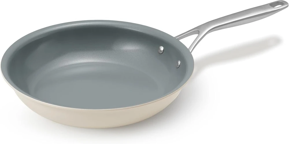 Blazant keraminė indukcinė keptuvė 24 cm, nelimpanti keptuvė, padengta visų tipų viryklėms, keraminė keptuvė be ptfe ir pfoa, su plieno rankena, smėlio spalvos