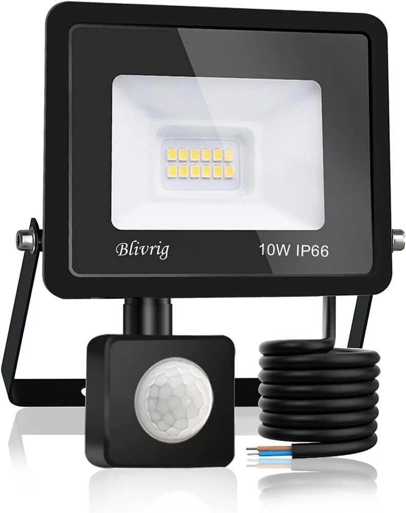 Blivrig led prožektorius su judesio davikliu lauko 10 w šiltai balta prožektorius su judesio davikliu itin ryškus 1000 lm lauko prožektorius ip66 vandeniui atsparus priekinis žibintas sodui, garažui (šiltai balta, 10 w)