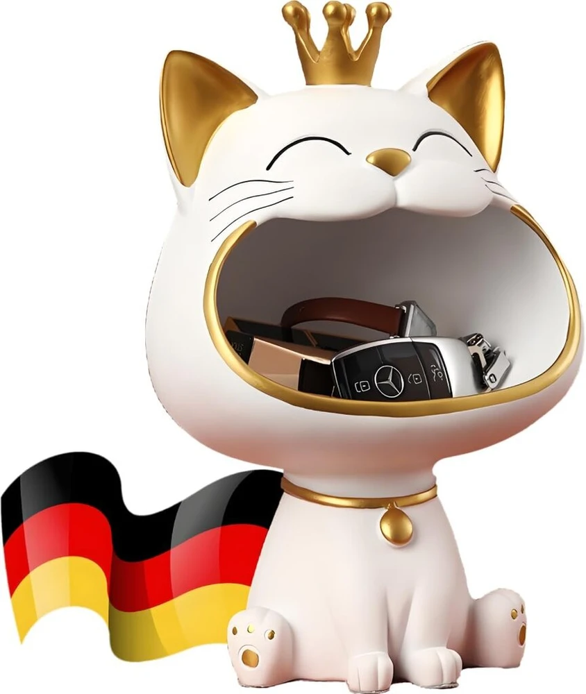 Blook besijuokiančios katės figūrėlės statula, didelio nasro katės dėžutė daiktams, maneki neko laimės katės skulptūra, laimingos katės dėžutė daiktams, kačiuko raktų dubuo, papuošalų padėklas