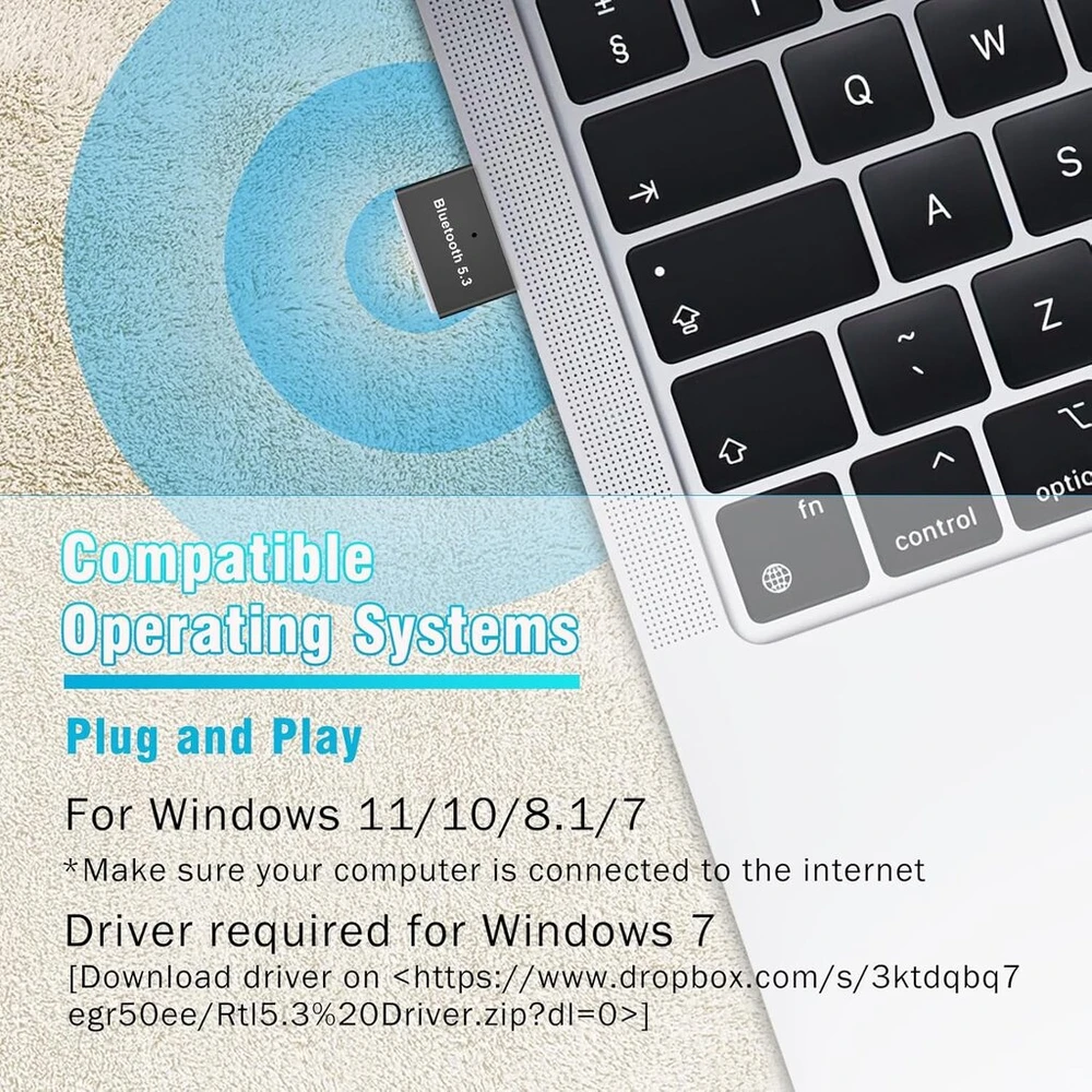 Bluetooth 5.3 adapteris kompiuteriui, usb bluetooth adapterio dongle, usb edr bluetooth belaidis siųstuvas-imtuvas, skirtas staliniam kompiuteriui, nešiojamam kompiuteriui, kompiuteriui, ausinėms, klaviatūrai, pelei, bluetooth stereo, su windows