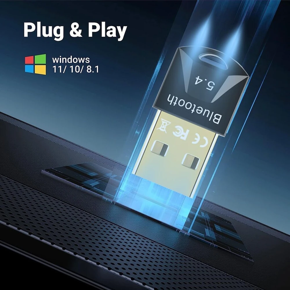 Bluetooth 5.4 adapteris, Bluetooth raktas kompiuteriui (edr & Ble) Usb Bluetooth dongle Plug & Play kompiuteriui, nešiojamam kompiuteriui, palaiko Windows 11/10/8.1/7 (juodas-5.42)