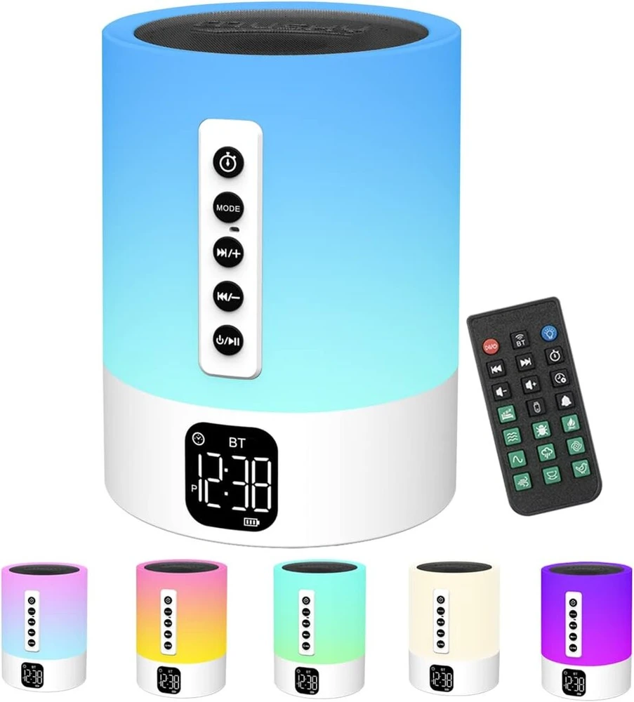 Kompiuterio kolonėlės Bluetooth kolonėlė su šviesa, baltojo triukšmo aparatas, šviesos žadintuvas, naktinė lempa, jutiklinis pritemdymas su žadintuvu, dovanos mergaitėms, berniukams, vaikams, paaugliams, moterims, dovanų idėjos, šaunūs dalykai